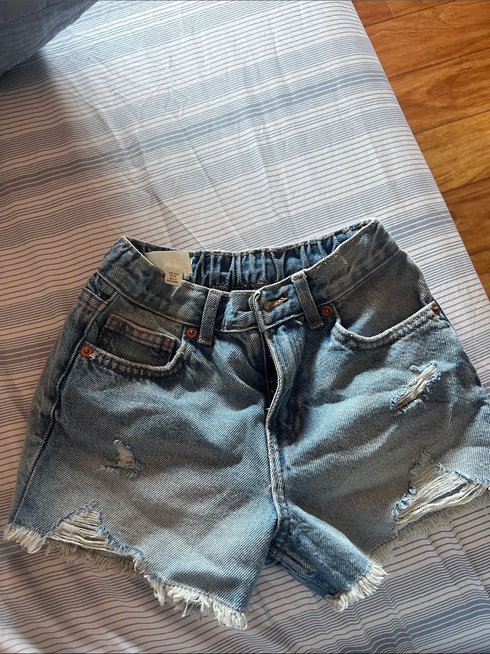 Zara Light Blue Distressed Denim Shorts